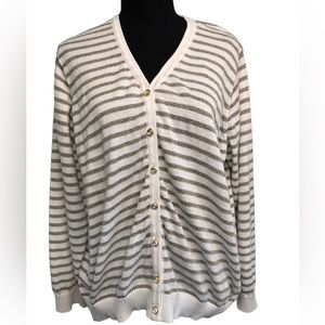 C.D. Daniels Metalic Stripe V-Neck Cardigan w/ Crystal Buttons, Size XL
